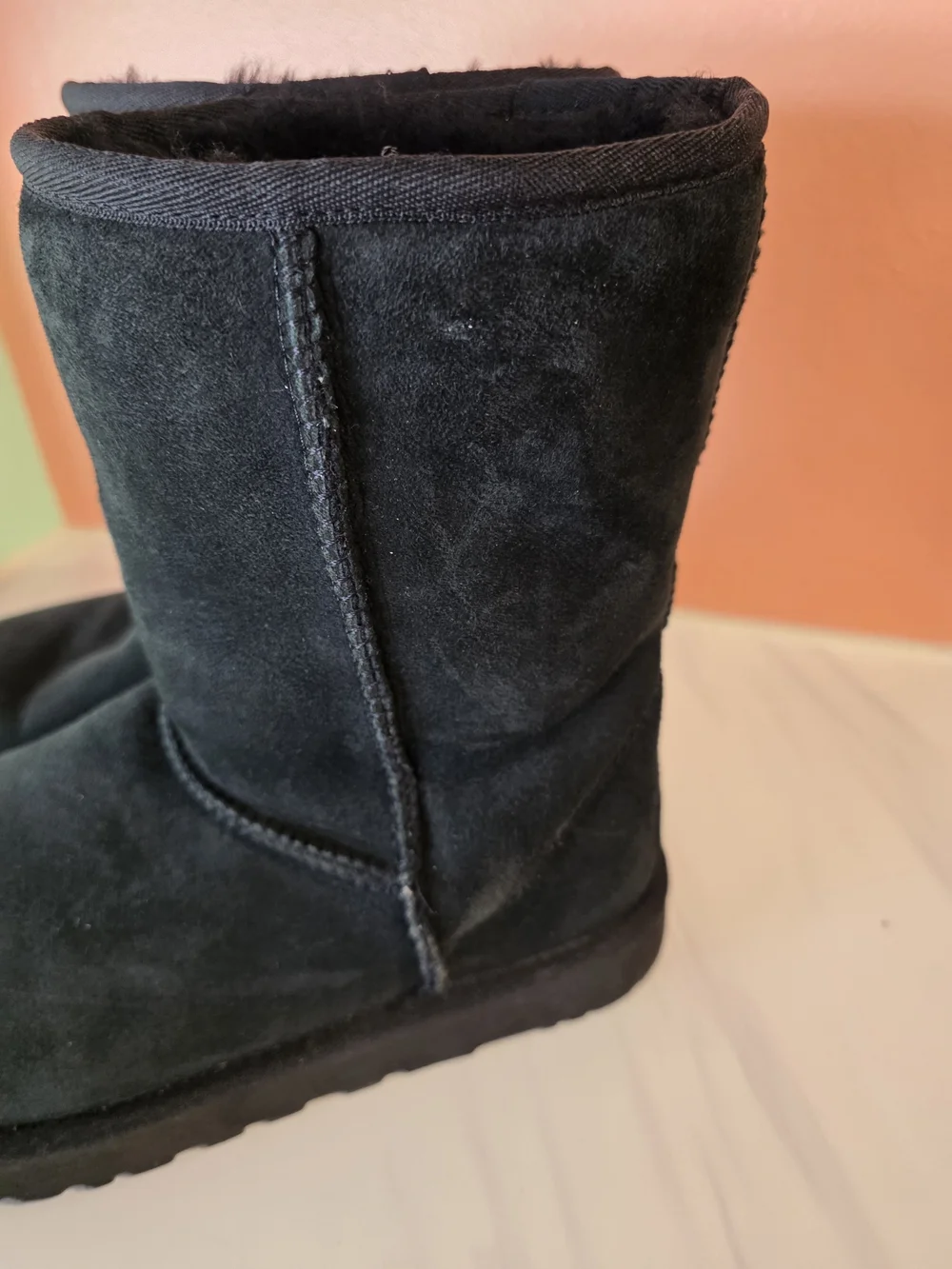 UGG Classic Short Black Suede Shearling Boots